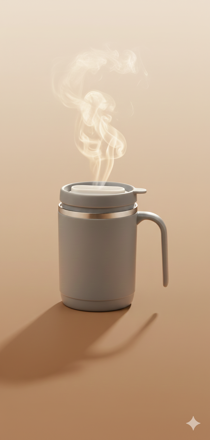 500ml Double-Walled Stainless Steel Office Coffee Mug with Handle & Splash-Proof Lid