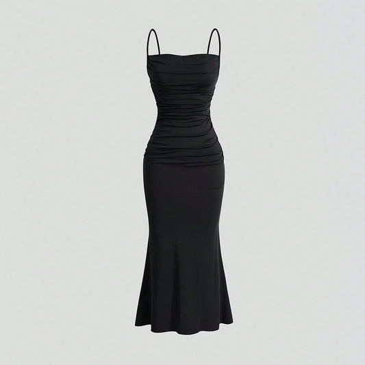 Collarless Dress Spring New High Waist Tied Spaghetti-strap Sheath